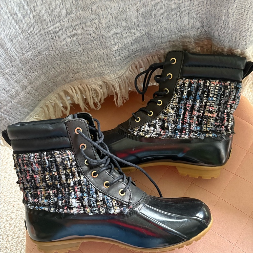 Black and Multicolor Tweed Winter/Fall Sam Edelman Boots Sz 9